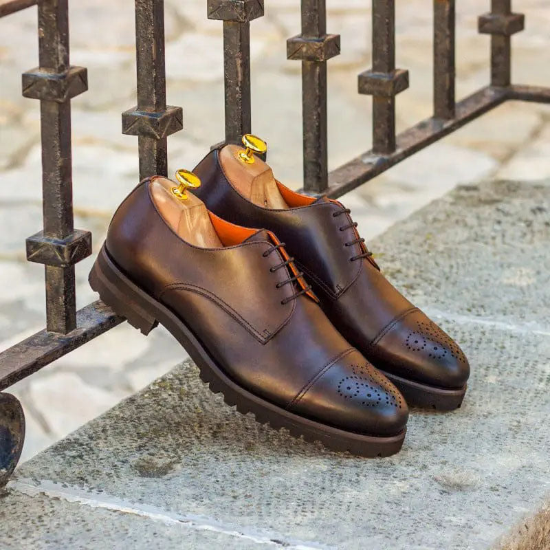 Dark Brown Leather Formal Derby Shoes for Men The Royale Peacock