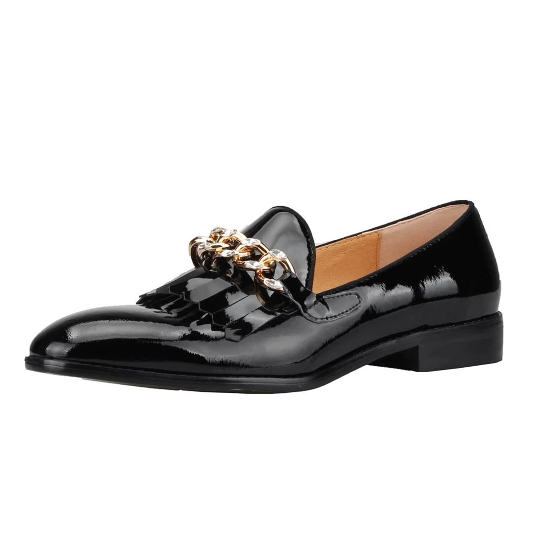 Justin Patent Black Frill Loafer