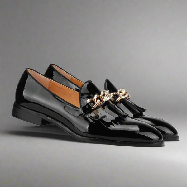 Justin Patent Black Frill Loafer