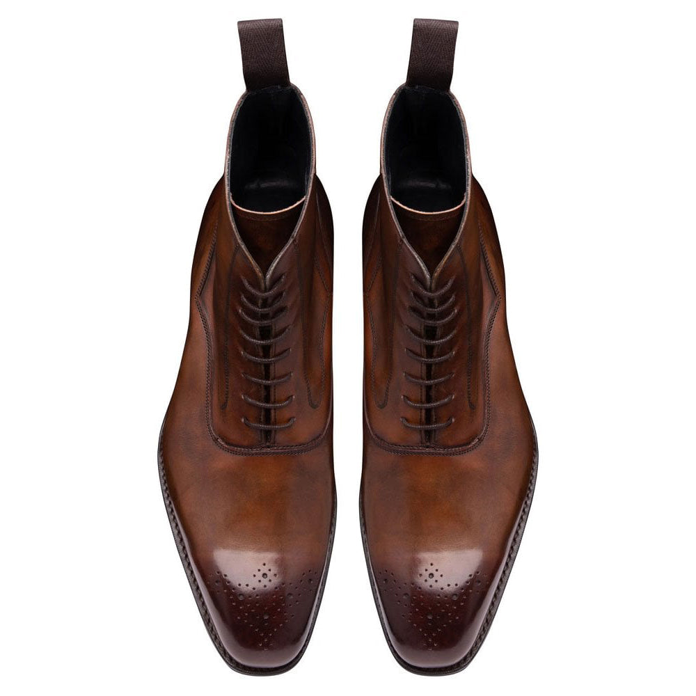 Tan Brown Leather Formal Lace Up Boot Shoes for Men with Leather Sole. Goodyear Welted Construction Available.