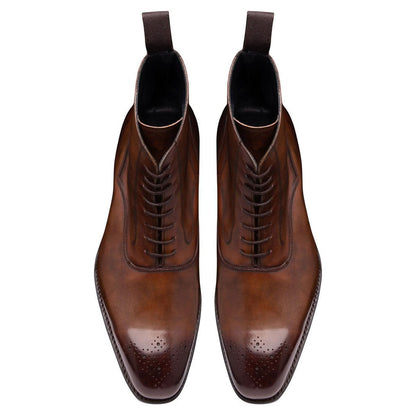 Tan Brown Leather Formal Lace Up Boot Shoes for Men with Leather Sole. Goodyear Welted Construction Available.