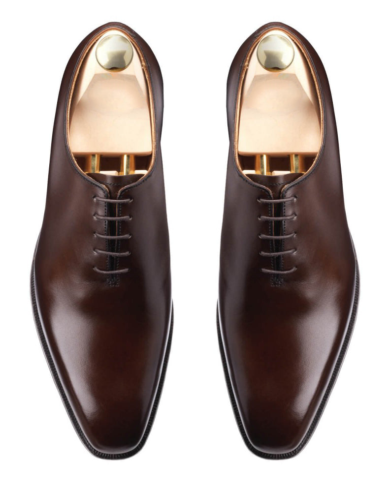 Dark Brown Leather Formal Wholecut Oxford Lace Up Shoes for Men with Leather Sole. Goodyear Welted Construction Available.