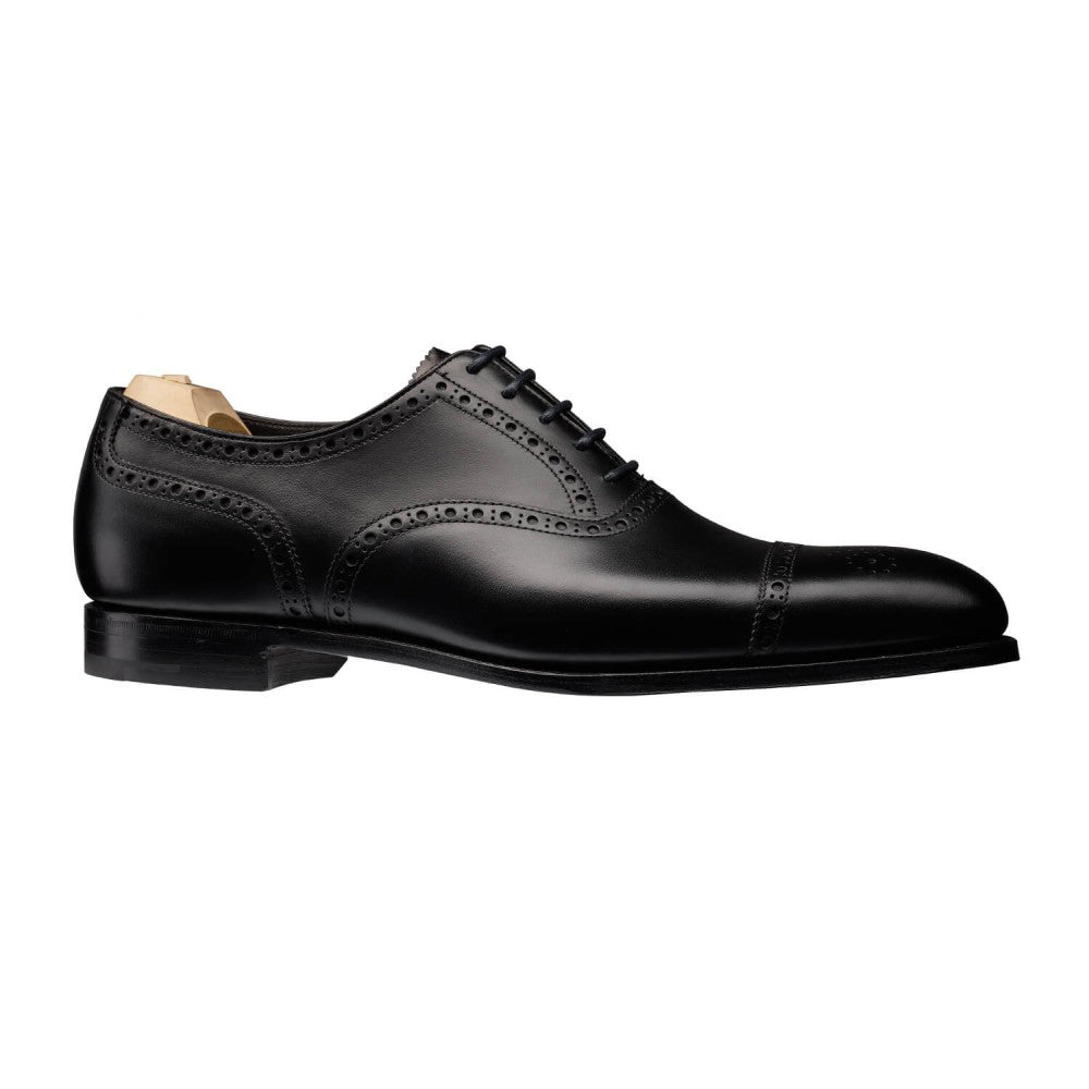 Black Leather Formal Toe Cap Brogue Oxford Lace Up Shoes for Men with Leather Sole. Goodyear Welted Construction Available.