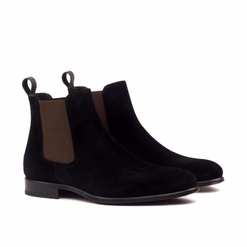 Black Suede Leather Formal Chelsea Boot Slip On Shoes for Men with Leather Sole. Goodyear Welted Construction Available.