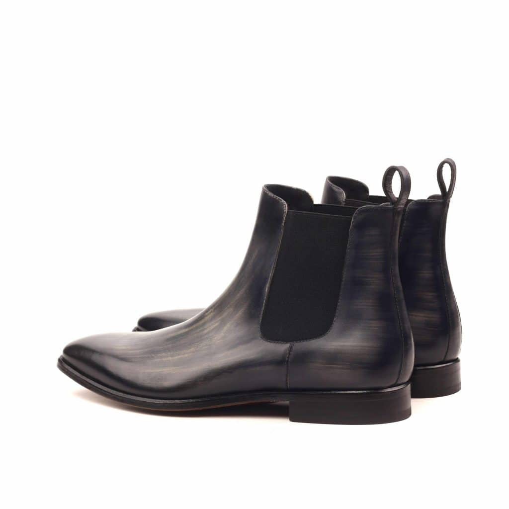 Grey Patina Finish Leather Formal Chelsea Boot Slip On Shoes for Men with Leather Sole. Goodyear Welted Construction Available.