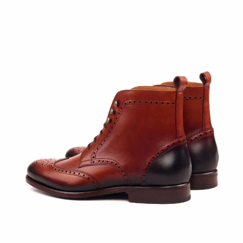 Dark Tan Leather Formal Wingtip Brogue Lace Up Boot Shoes for Men with Leather Sole. Goodyear Welted Construction Available.