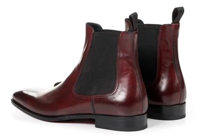 Burgundy Ox Blood Red Leather Formal Chelsea Boot Slip On Shoes for Men with Leather Sole. Goodyear Welted Construction Available.