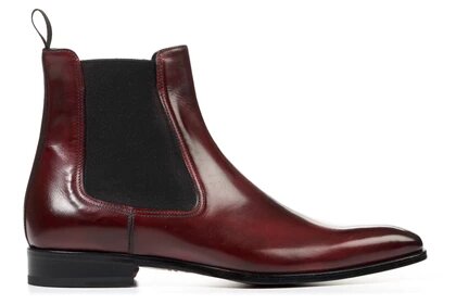 Burgundy Ox Blood Red Leather Formal Chelsea Boot Slip On Shoes for Men with Leather Sole. Goodyear Welted Construction Available.