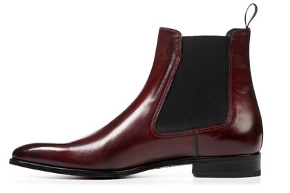 Burgundy Ox Blood Red Leather Formal Chelsea Boot Slip On Shoes for Men with Leather Sole. Goodyear Welted Construction Available.