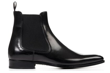 Black Leather Formal Chelsea Boot Slip On Shoes for Men with Leather Sole. Goodyear Welted Construction Available.