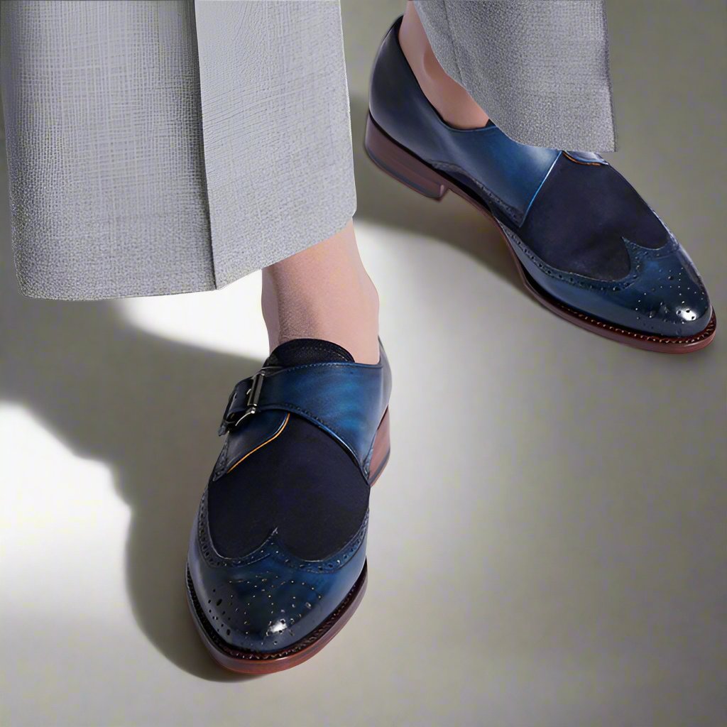 Evelyn Navy Blue Patina Leather Single Monk for Women