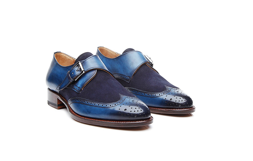 Evelyn Navy Blue Patina Leather Single Monk for Women