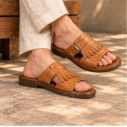 Zal Tan Leather Kiltie Buckle Sandal