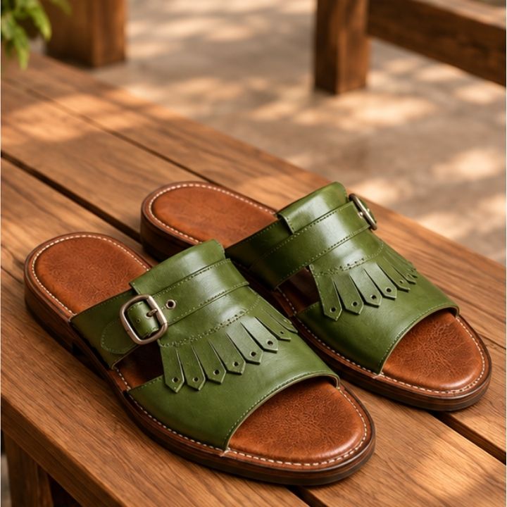 Zal Green Leather Kiltie Buckle Sandal