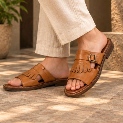 Zal Tan Leather Kiltie Buckle Sandal