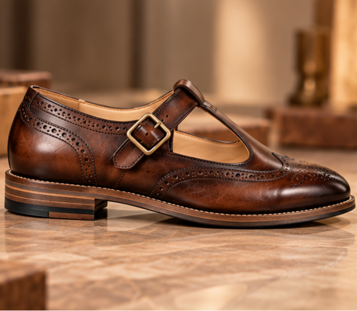 Darius Patina Tan Brown Brogue Sandal Shoe