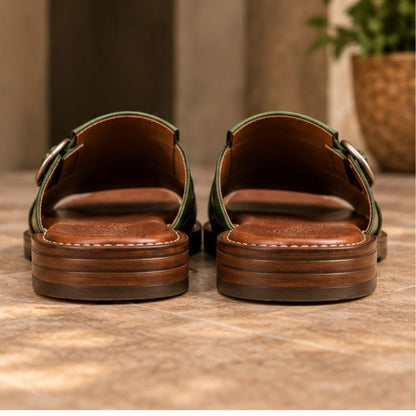 Zal Green Leather Kiltie Buckle Sandal