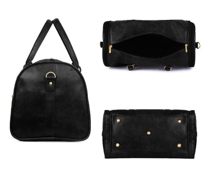 Black Antique Vegan Leather Duffel Bag