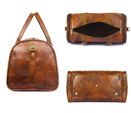 Tan Antique Vegan Leather Duffel Bag