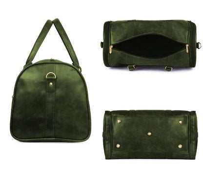 Olive Green Antique Vegan Leather Duffel Bag