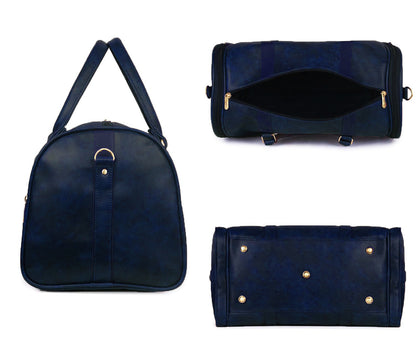 Navy Blue Antique Vegan Leather Duffel Bag