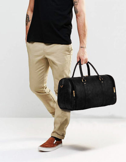 Black Antique Vegan Leather Duffel Bag