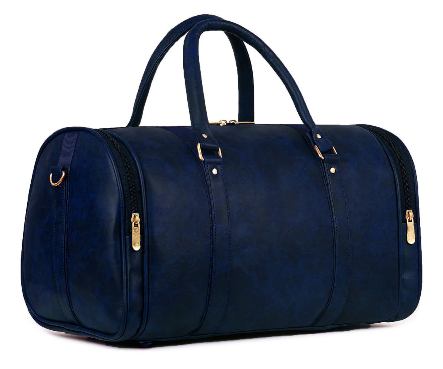 Navy Blue Antique Vegan Leather Duffel Bag