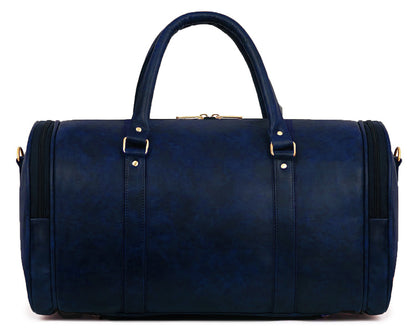 Navy Blue Antique Vegan Leather Duffel Bag