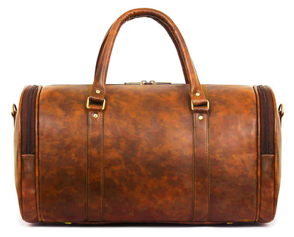 Tan Antique Vegan Leather Duffel Bag