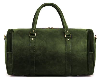 Olive Green Antique Vegan Leather Duffel Bag
