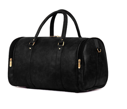 Black Antique Vegan Leather Duffel Bag