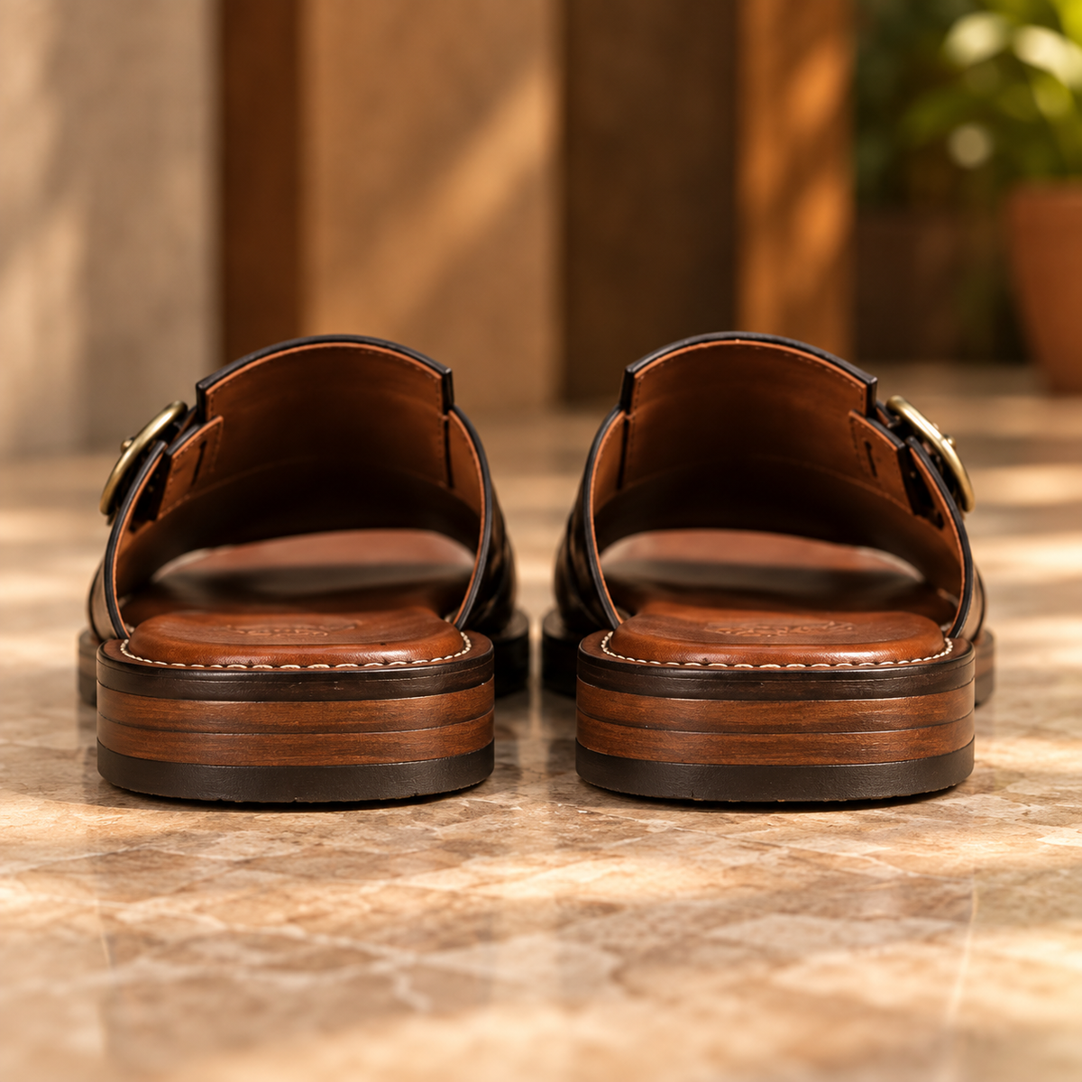 Zal Brown Patina Leather Kiltie Buckle Sandal
