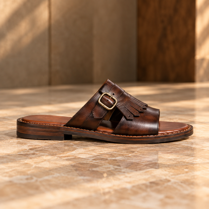Zal Brown Patina Leather Kiltie Buckle Sandal