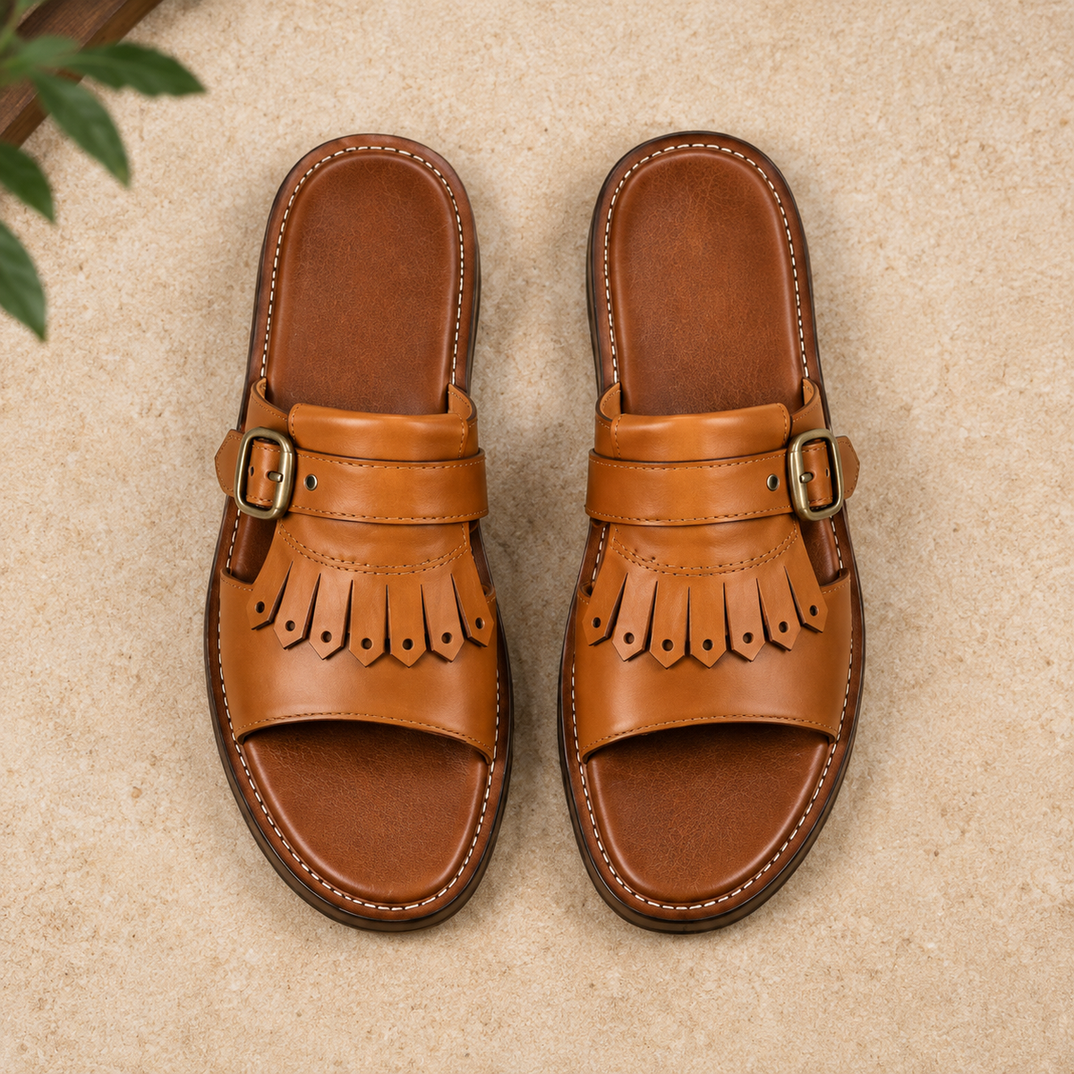 Zal Tan Leather Kiltie Buckle Sandal