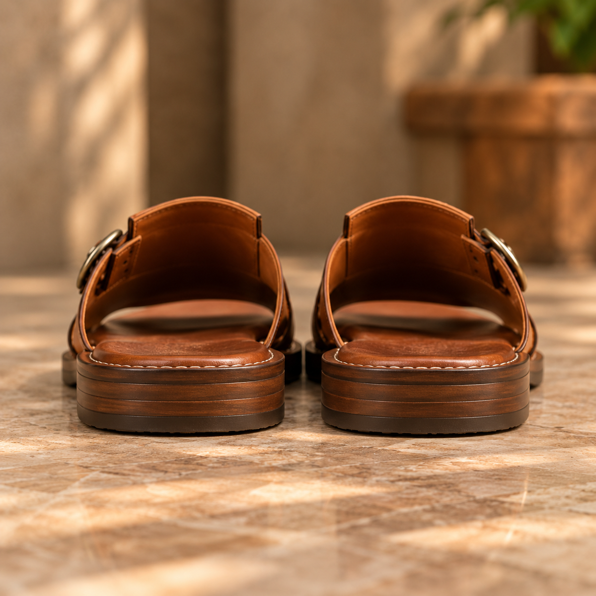Zal Tan Leather Kiltie Buckle Sandal