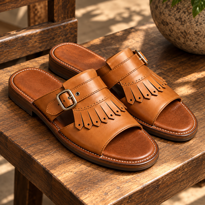 Zal Tan Leather Kiltie Buckle Sandal