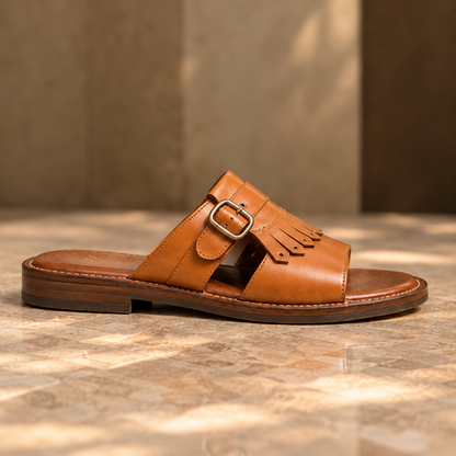 Zal Tan Leather Kiltie Buckle Sandal