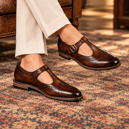 Darius Patina Tan Brown Brogue Sandal Shoe