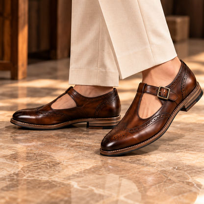 Darius Patina Tan Brown Brogue Sandal Shoe