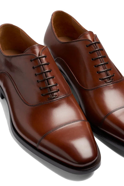 Tan Leather Formal Oxford Toe Cap Lace Up Shoes for Men. Manmade Comfortable Sole. Customization Available.