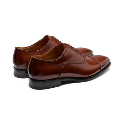 Tan Leather Formal Oxford Toe Cap Lace Up Shoes for Men. Manmade Comfortable Sole. Customization Available.