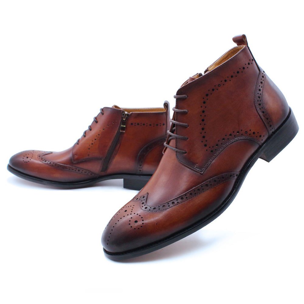 Flint Tan Wingtip Patina Derby Zip Lace Up Boot