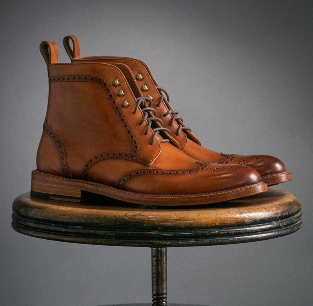 Robert Honey Tan Leather Military Lace Up Boot