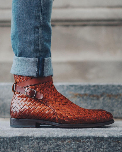 Samuel Tan Leather Braided Jodhpuri Boot