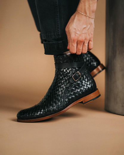 Samuel Black Leather Braided Jodhpuri Boot