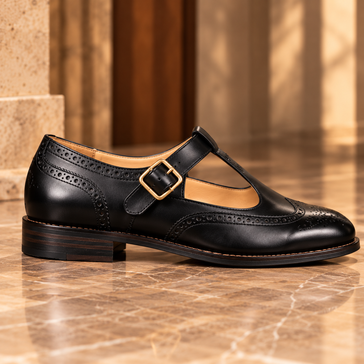Darius Black Brogue Sandal Shoe