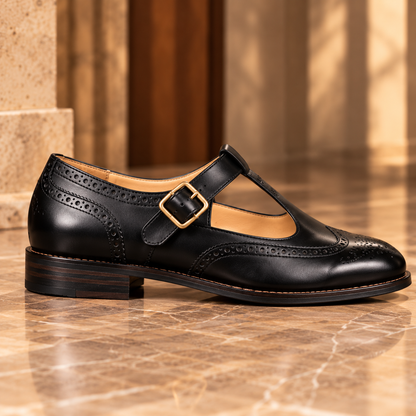 Darius Black Brogue Sandal Shoe
