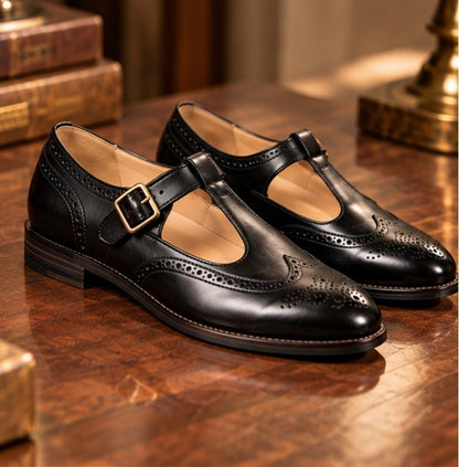 Darius Black Brogue Sandal Shoe