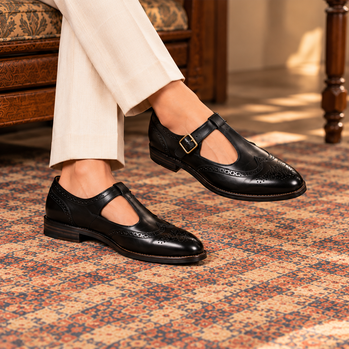 Darius Black Brogue Sandal Shoe