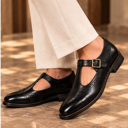 Darius Black Brogue Sandal Shoe